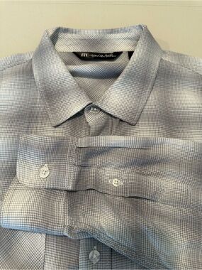 Travis Mathew Light Gray and White Plaid Button Down Long Sleeve Shirt Size M